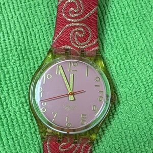 Coral pink Swirl Pattern Swatch Watch